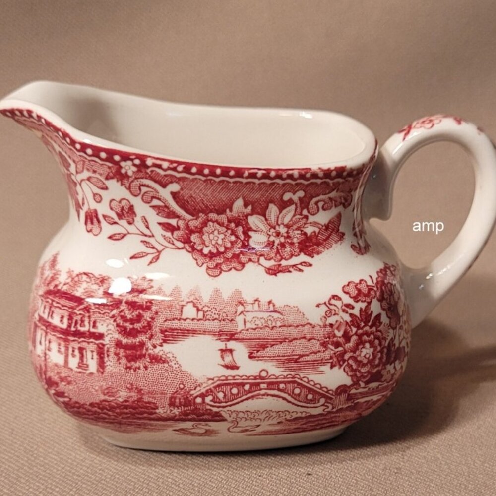 Alfred Meakin Tonquin Pink/Red Square Creamer (3" / 9 oz) PERFECT!